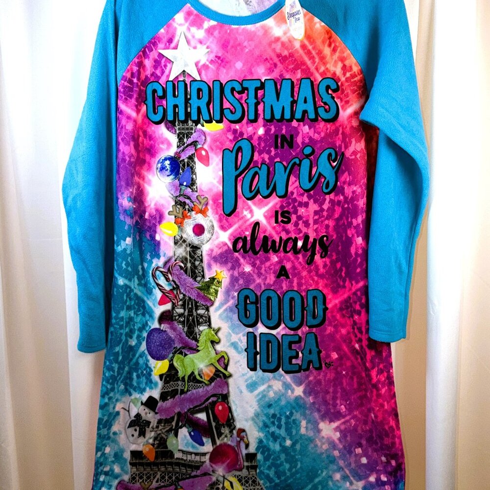 NWT Girls Justice "Christmas in Paris is always A Good Idea" Night Gown 14/16 PL